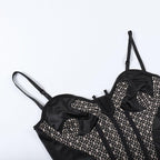 Textured contrast notch neck patchwork backless cami crop top
