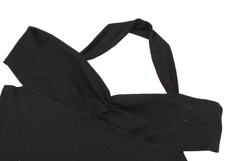 Halter ruched off shoulder solid backless top