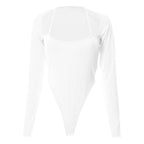 Body a maniche lunghe con scollo all'americana e coste unite 