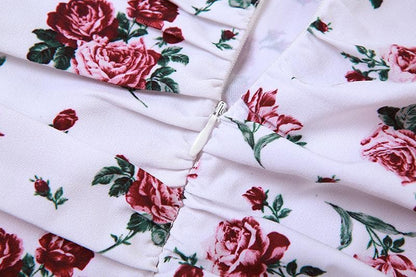 Flower print irregular contrast bowknot ruched zip-up top