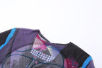 Transparenter, rückenfreier Jumpsuit aus transparentem Netzstoff mit kontrastierenden, kurzärmligen, selbst zu bindenden Ärmeln