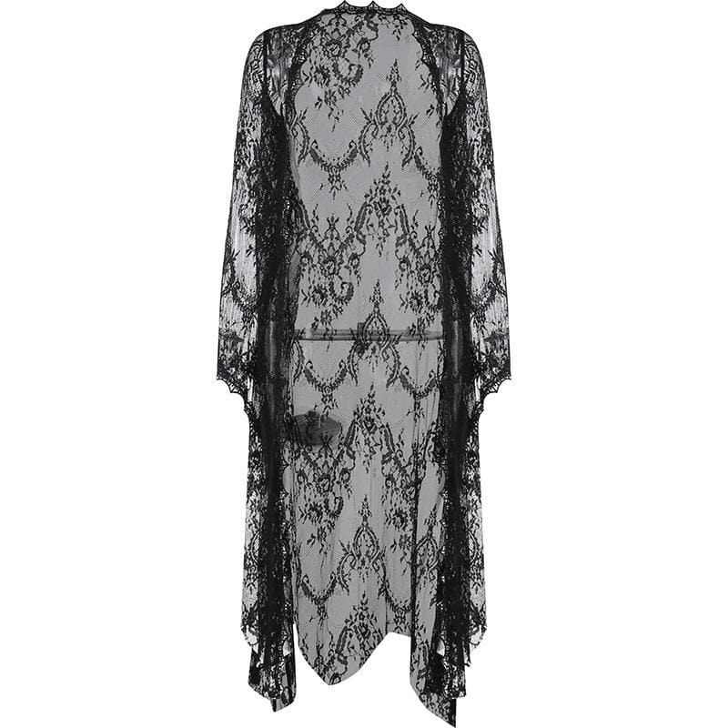 Flared sleeve lace see through solid irregular top