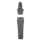 Sleeveless hoodie solid turtle neck maxi skirt set