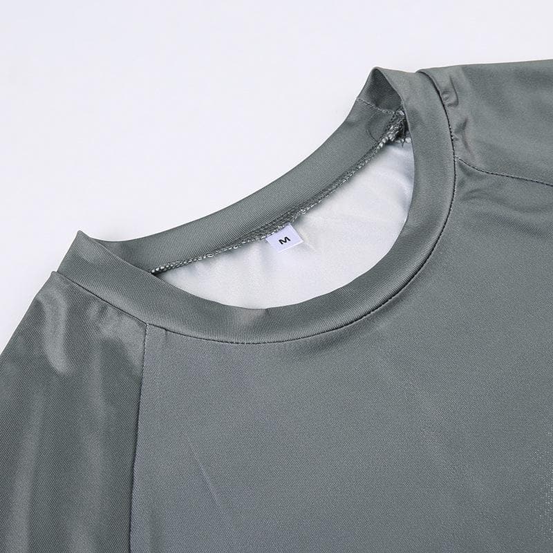 Contrast print short sleeve crewneck crop top