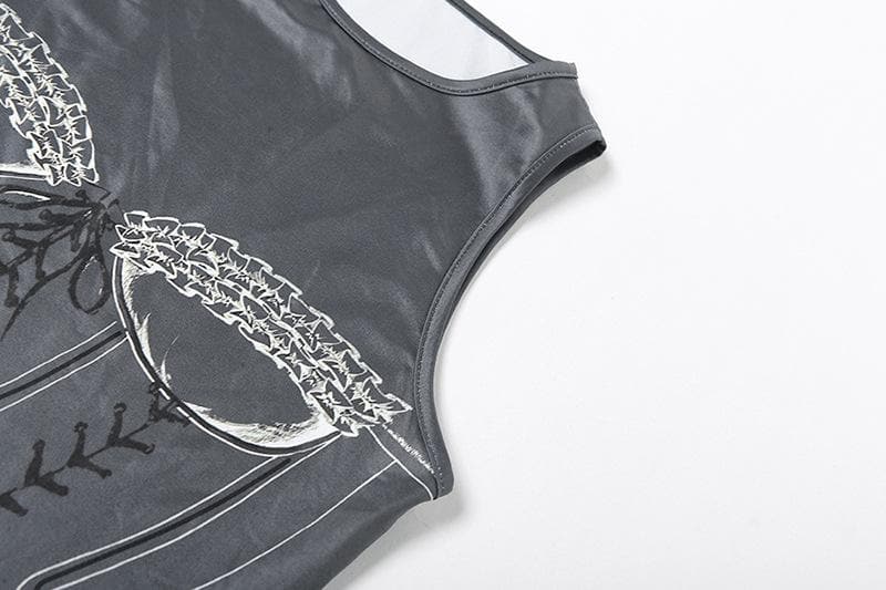 Contrast print sleeveless round neck top