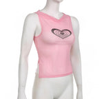 Sheer mesh see through cowl neck sleeveless heart pattern top