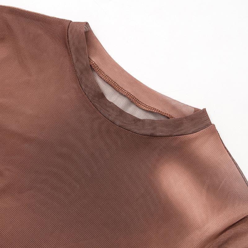 Maglia a maniche lunghe trasparente con patchwork in maglia a contrasto 