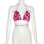 Reggiseno con anello a O e stampa leopardata pelosa con lacci e apertura sulla schiena 
