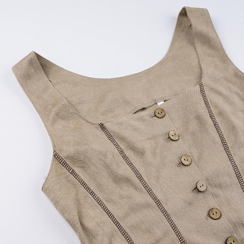 Button stitch sleeveless contrast crop top