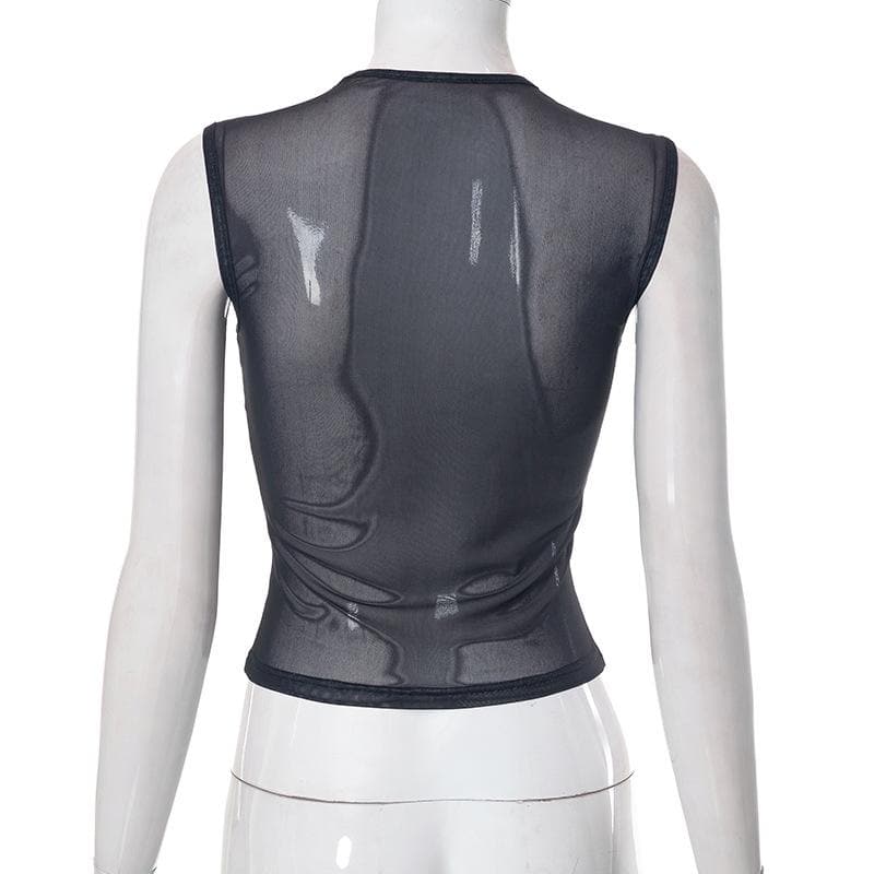 Sheer mesh see through abstract contrast sleeveless top