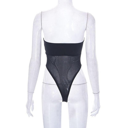 Ärmelloser, rückenfreier Tube-Bodysuit aus festem Netzstoff 