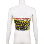 Letter print contrast u neck backless cami crop top