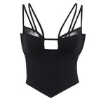 Mesh solid patchwork backless hollow out crop top