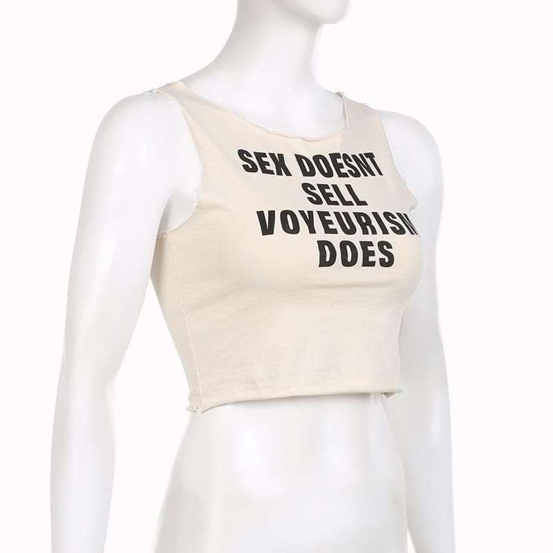 Contrast letter print sleeveless round neck crop top