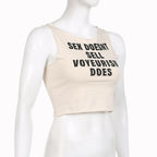 Contrast letter print sleeveless round neck crop top