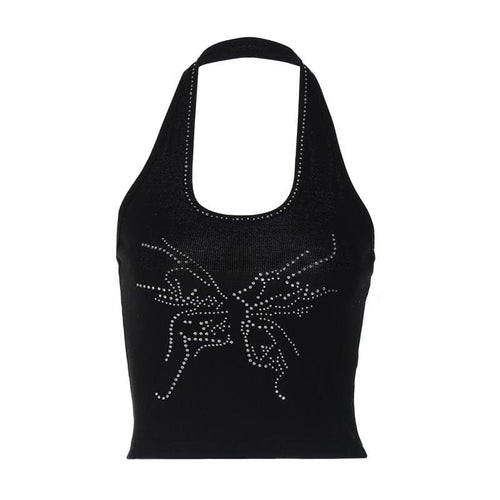 Perlenbesetztes Neckholder-Crop-Top mit geripptem U-Ausschnitt und freiem Rücken 