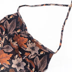 Mesh leaf pattern contrast ruched halter backless ruffle crop top - Final Sale