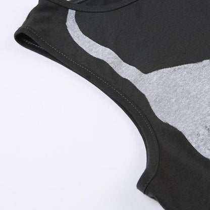 Cat pattern contrast sleeveless crewneck top