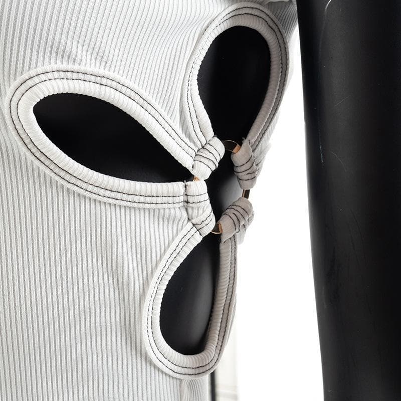 Hollow out ring crewneck short sleeve ribbed top - Final Sale