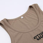 Embroidery u neck sleeveless ribbed crop top