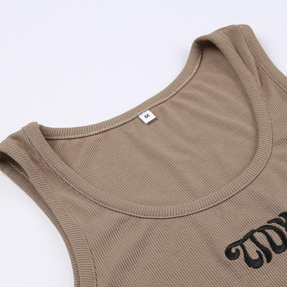 Ärmelloses, geripptes Crop-Top mit Stickerei und U-Ausschnitt 