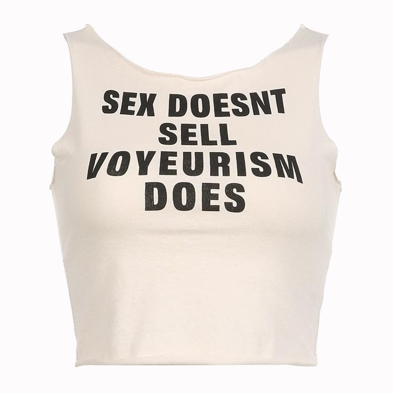 Contrast letter print sleeveless round neck crop top