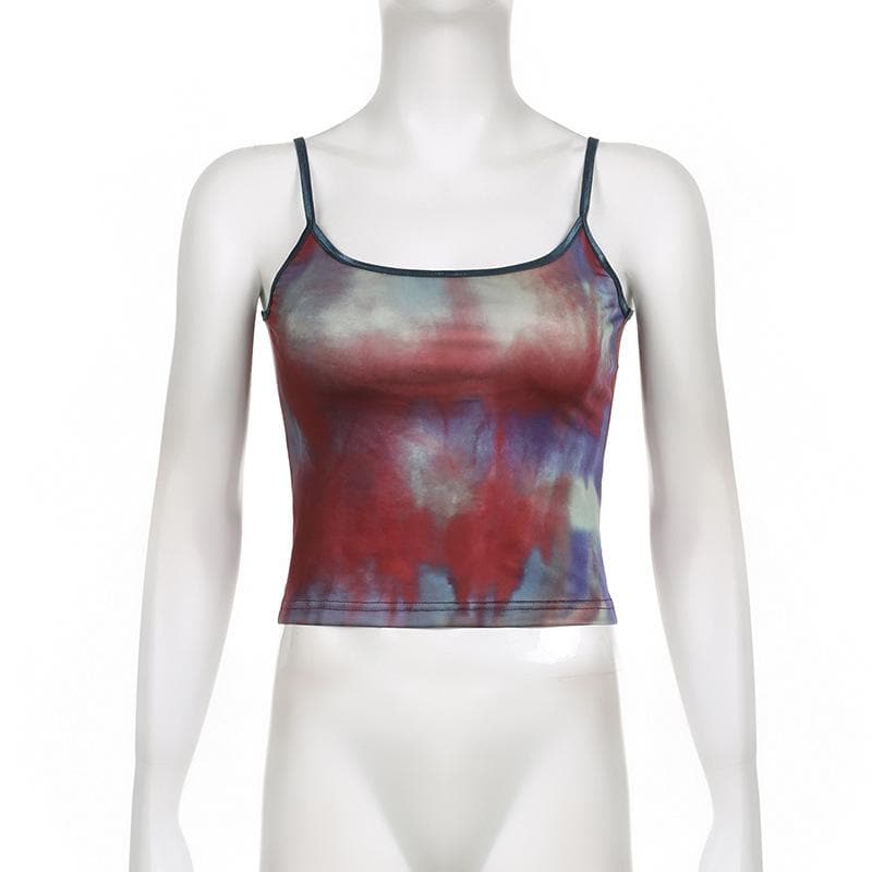 Top corto con scollo a U e schiena scoperta a contrasto, tie-dye 