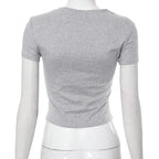 Embroidery contrast short sleeve crewneck crop top