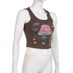 Butterfly pattern u neck contrast sleeveless crop top