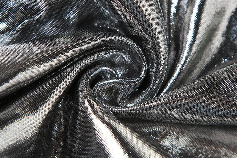 Metallic-Overall mit Reißverschluss und langen Ärmeln, Netz-Patchwork und hohem Kragen 