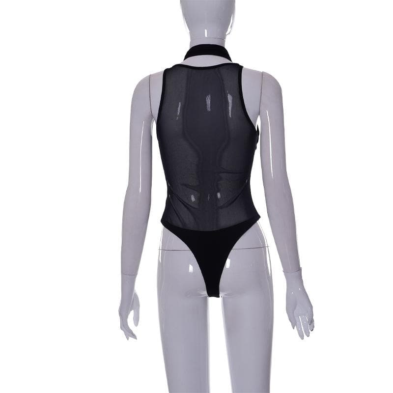 Body senza maniche con incrocio sul davanti in rete 