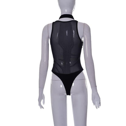 Body senza maniche con incrocio sul davanti in rete 