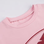 Short sleeve "FUNOFF" pattern contrast crewneck crop top