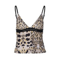 Top canotta con scollo a V e schiena scoperta, patchwork di perline e stampa leopardata 