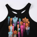 Star pattern sleeveless buckle contrast crop top