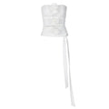 Hollow out solid flower applique ruched backless top