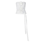 Hollow out solid flower applique ruched backless top