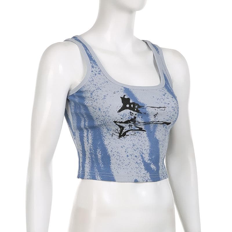 Sleeveless tie dye contrast ribbed crop top