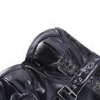 Sweetheart neck backless belt PU leather corset zip-up top