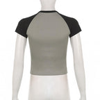 Short sleeve abstract patchwork contrast top