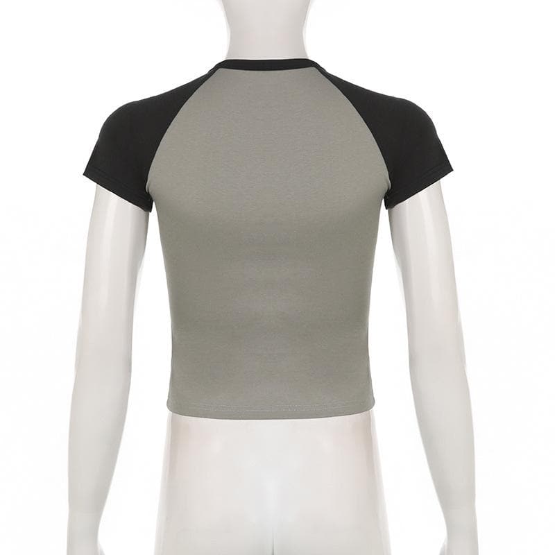 Short sleeve abstract patchwork contrast top