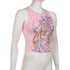 Sleeveless crewneck abstract contrast top