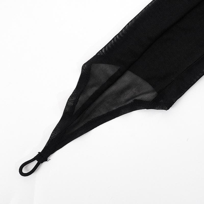 Completo pantaloni girocollo a maniche lunghe trasparenti in rete trasparente