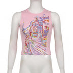 Sleeveless crewneck abstract contrast top