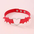 Wing Heart Ring Button Pu Choker Necklace