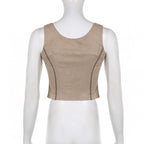 Button stitch sleeveless contrast crop top