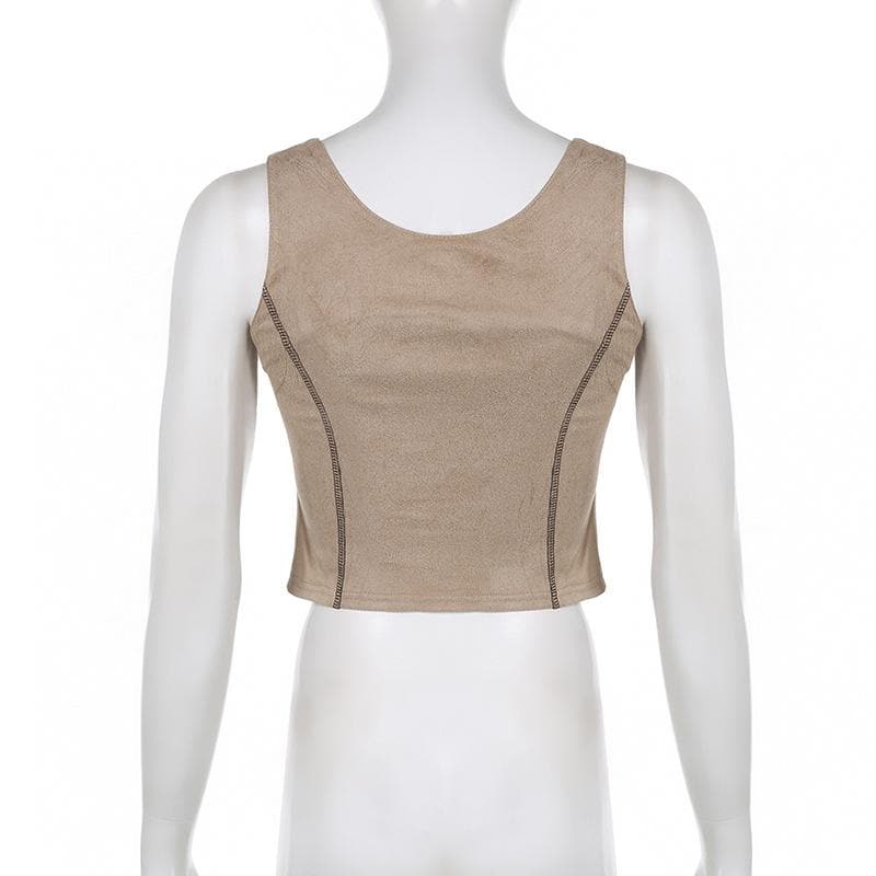 Button stitch sleeveless contrast crop top