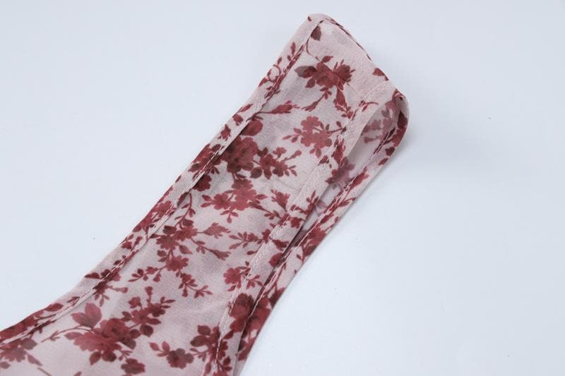 Abito lungo senza maniche con scollo a V e schiena scoperta a contrasto con stampa floreale in chiffon 