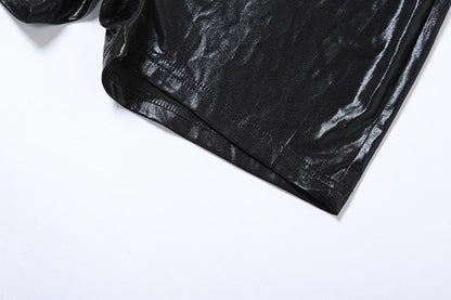Irregular one shoulder metallic solid zip-up romper