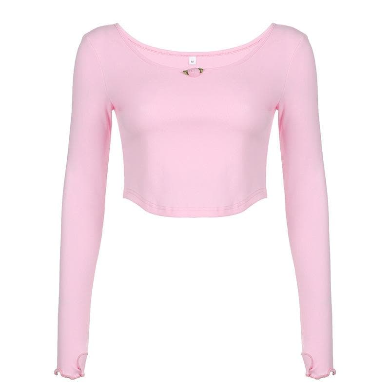 Top corto con scollo a U e guanti a maniche lunghe con volant